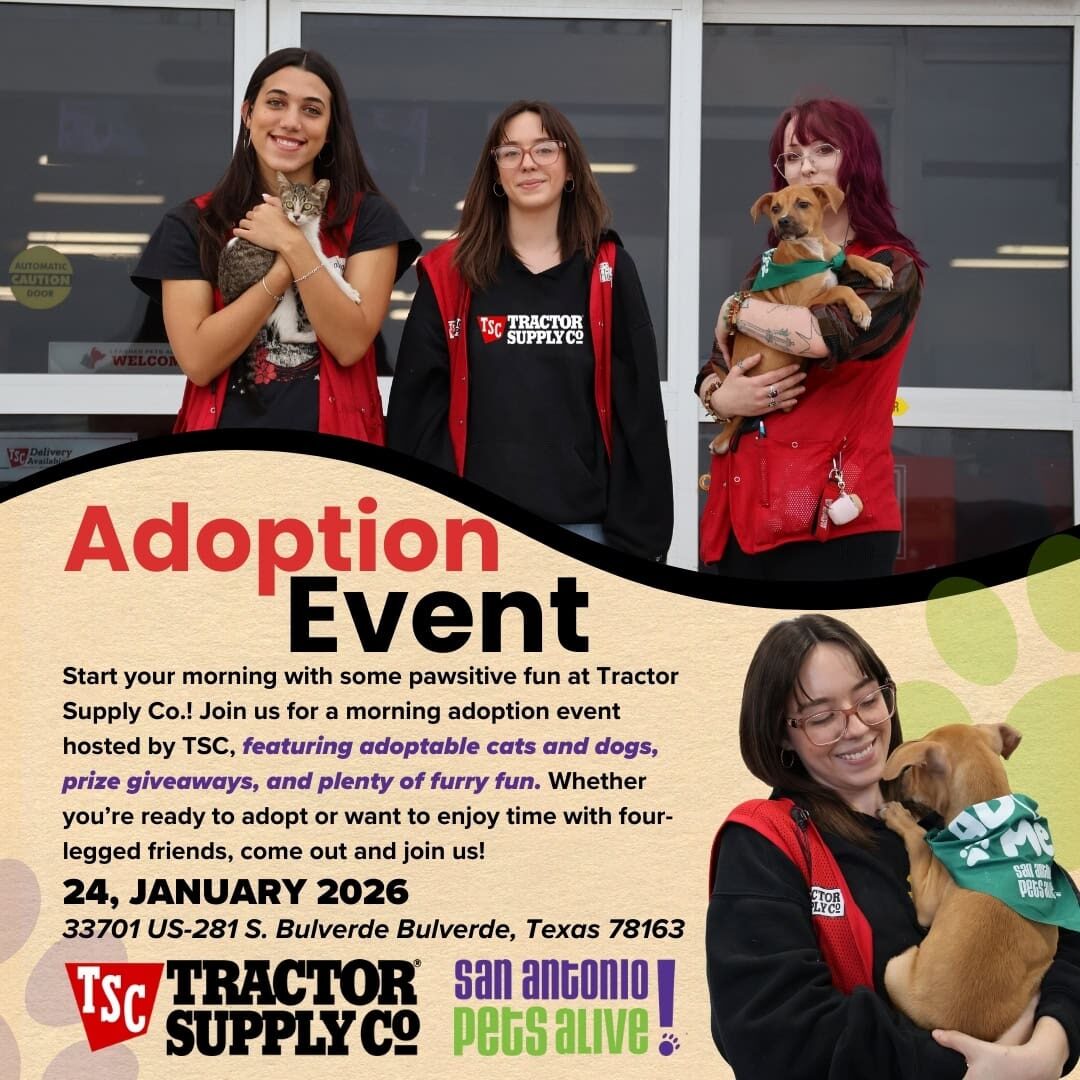 Tractor Supply Co. pet adoption event poster with people.
